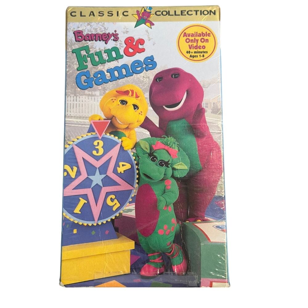 vtg 90s Barney's Fun & Games VHS Classic Collection White tape retro kidcore